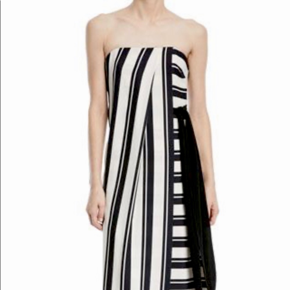 Strapless striped halston gown with a tie